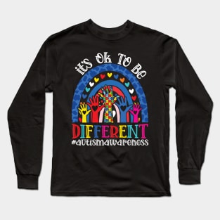 It's Ok To Be Different Autism Awareness Leopard Rainbow Shirt Long Sleeve T-Shirt